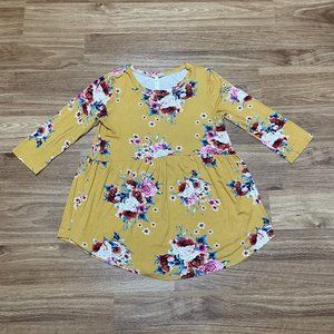 MTS- Women's Yellow Mustard Floral Print 3/4th Sleeve Top-Size S